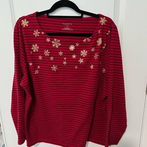 Talbots Red Gold Embellished Long Sleeve Hoodie